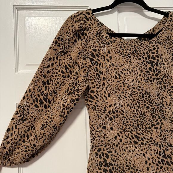 Maeve By Anthropologie Knit Cut-Out Mini Dress Brown‎ Animal Print Size 12 - Picture 4 of 9